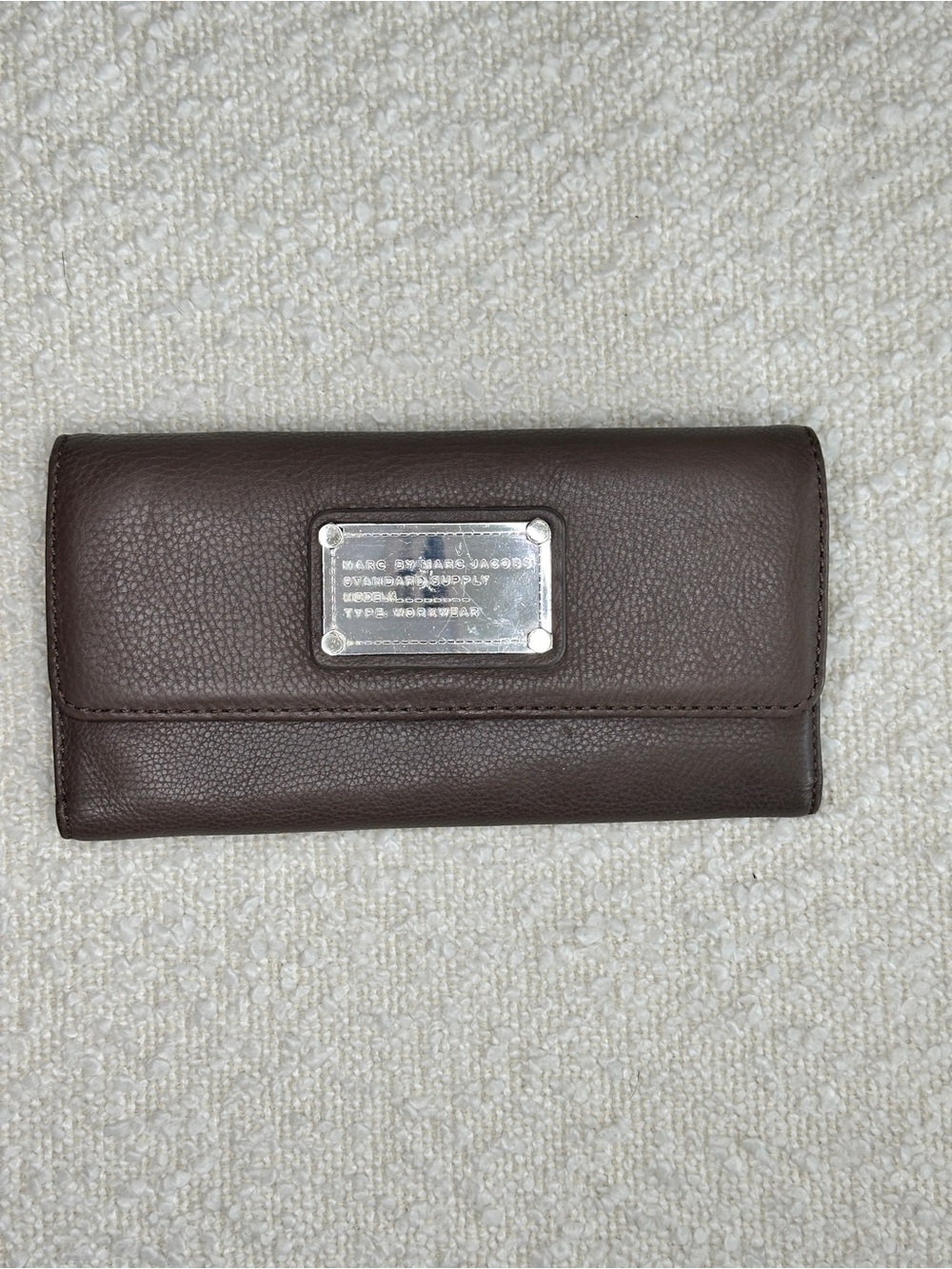 Marc by Marc Jacobs Taupe Pebbled Leather Wallet with Silver Plate